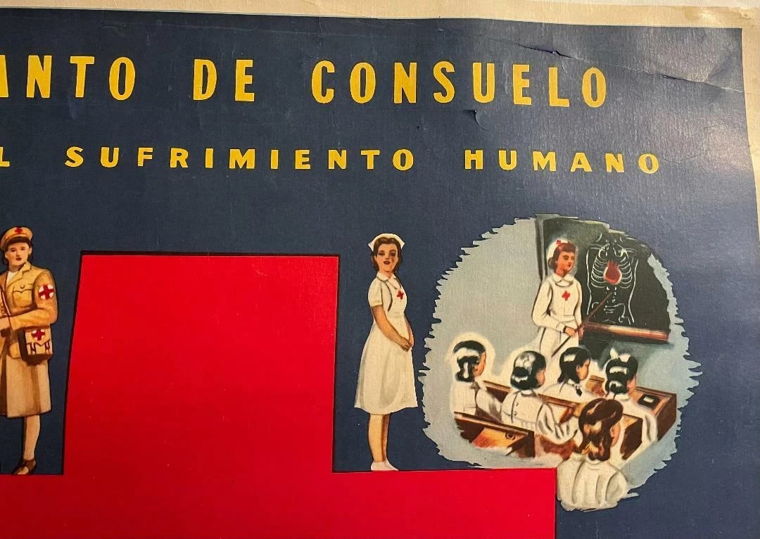 Original Vintage c.1950 "Argentine Red Cross " Poster Linen Backed - 3