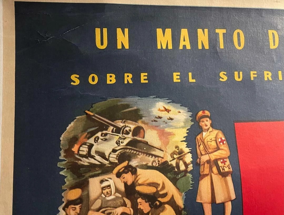 Original Vintage c.1950 "Argentine Red Cross " Poster Linen Backed - 5
