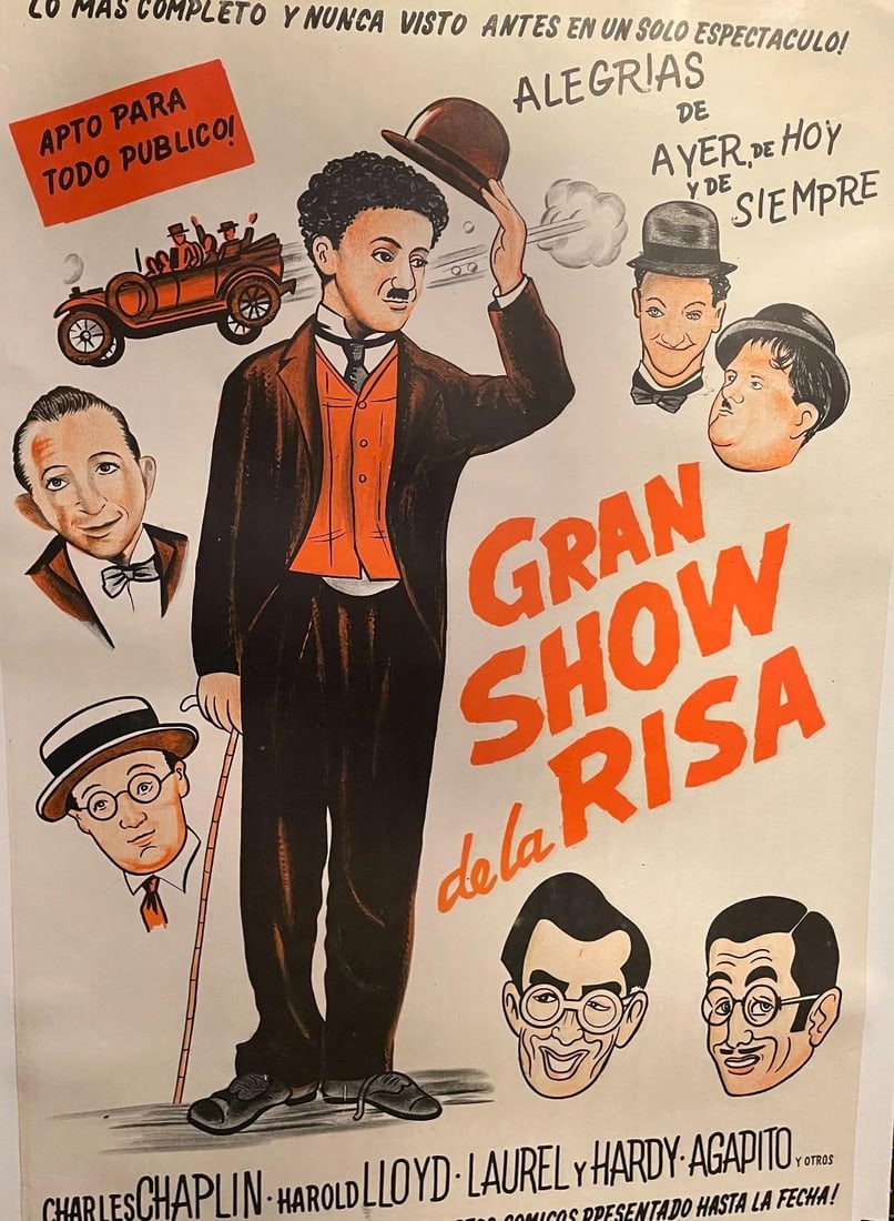 Original Vintage Charlie Chaplin "Gran Show of Smiles Movie" Poster Linen Backed: Title: Original Vintage Charlie Chaplin "Gran Show of Smiles Movie" Poster Linen Backed Description: Gran Show de la Risa is a Spanish version of the circa 1950 film starring Charlie Chaplin, Laurel