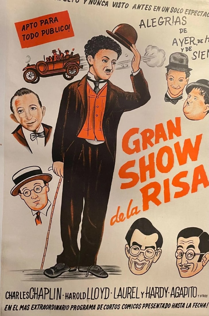 Original Vintage Charlie Chaplin "Gran Show of Smiles Movie" Poster Linen Backed - 2