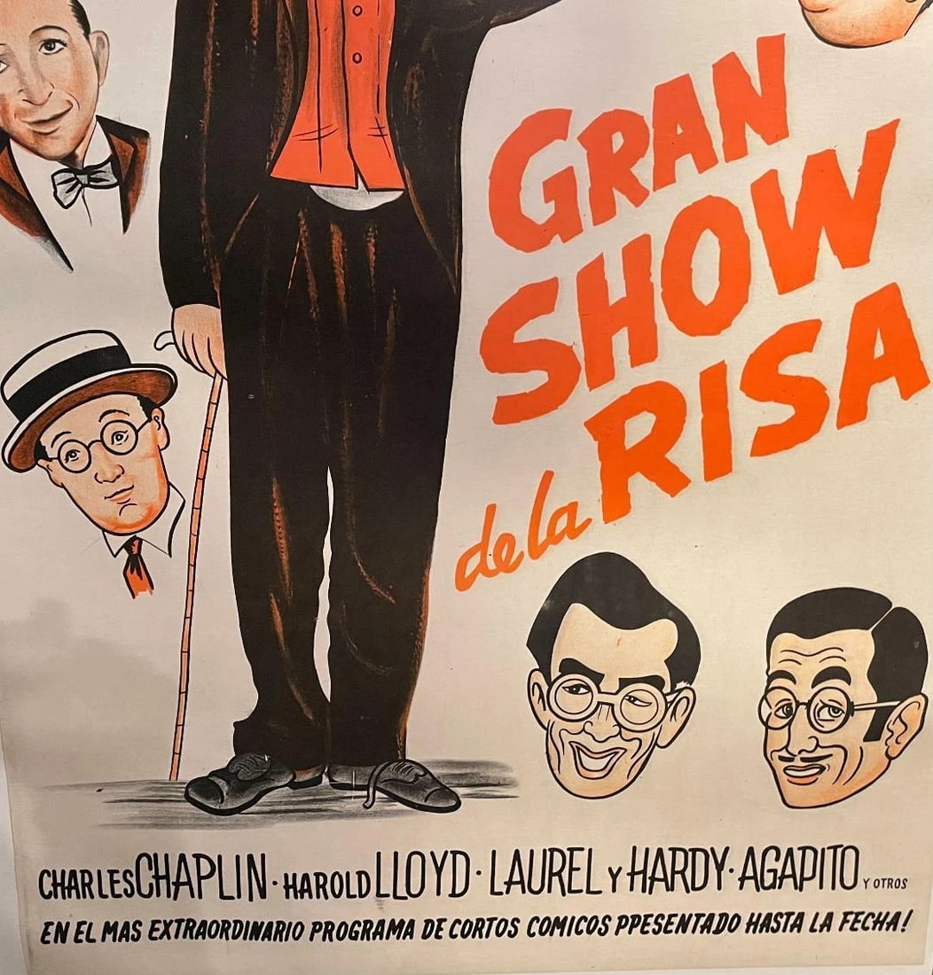 Original Vintage Charlie Chaplin "Gran Show of Smiles Movie" Poster Linen Backed - 4