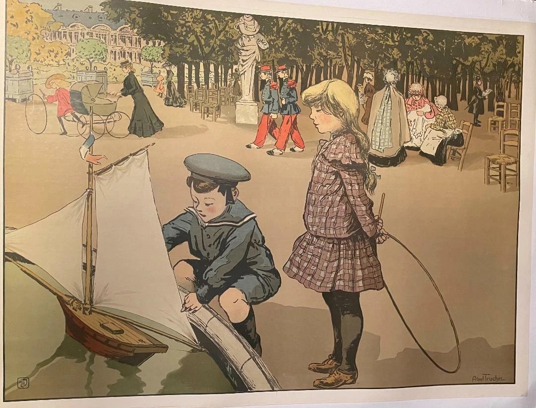 Original c.1900 Abel Truchet Vintage "Luxembourg Park Poster Linen Backed (1 of 4)