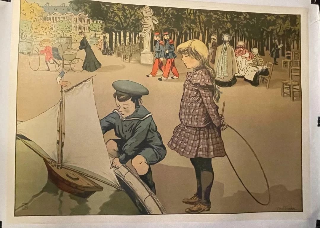 Original c.1900 Abel Truchet Vintage "Luxembourg Park Poster Linen Backed - 4