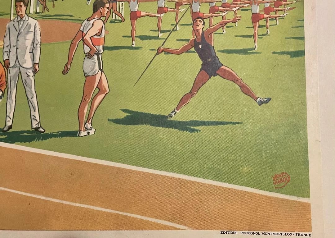 Original Vintage "Le Stade et La Piscine" French Poster Linen Backed - 4