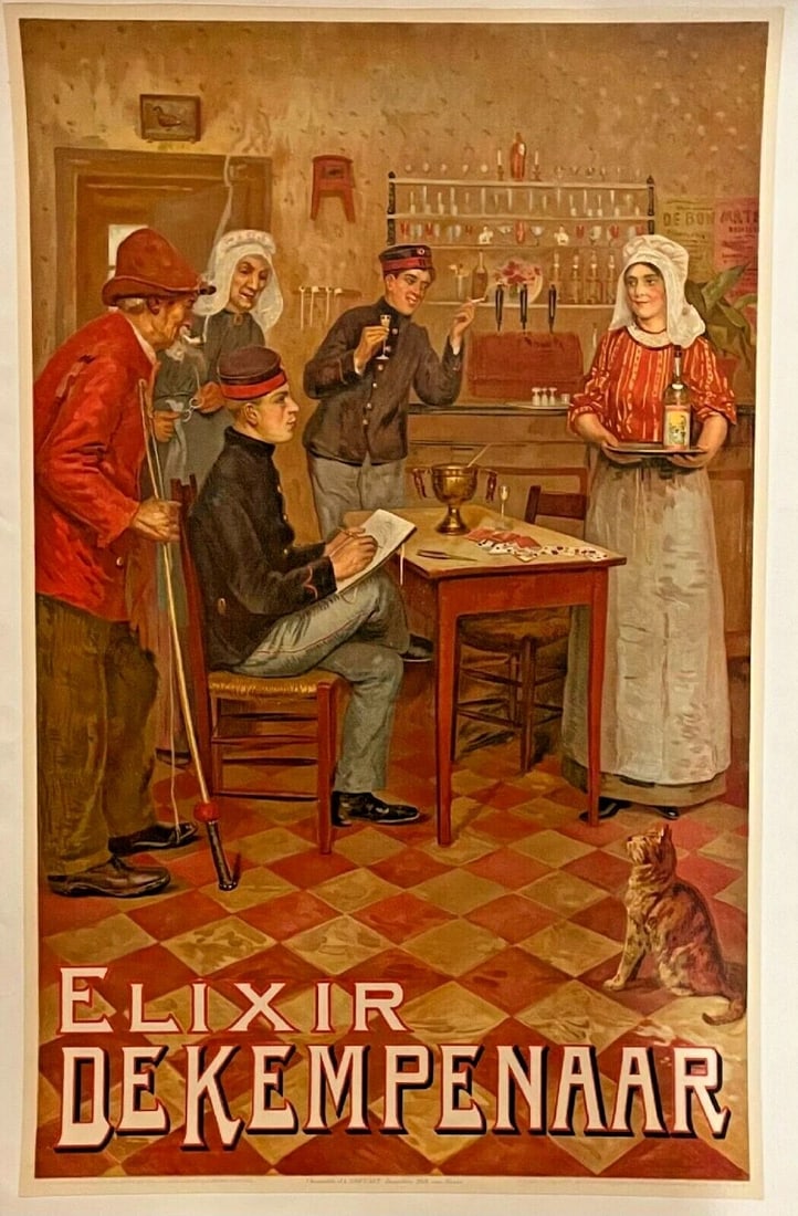 Original Vintage c.1890 "Elixir de Kempenaar" Poster Linen Backed (1 of 3)