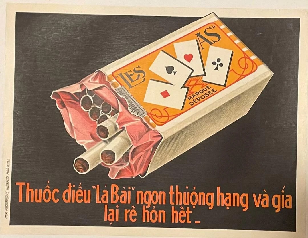 Original Vintage "La Bai" Vietnamese Cigarette Poster Linen Backed - 2