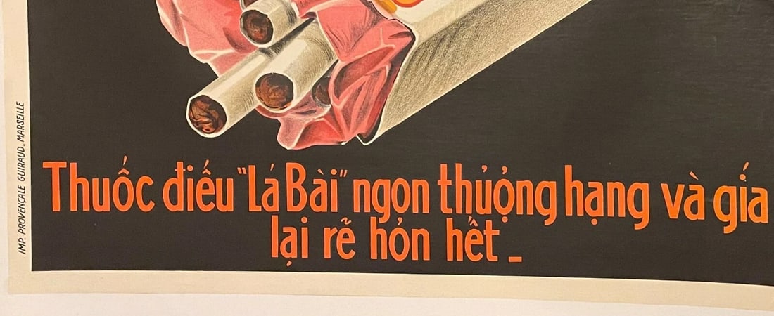 Original Vintage "La Bai" Vietnamese Cigarette Poster Linen Backed - 4