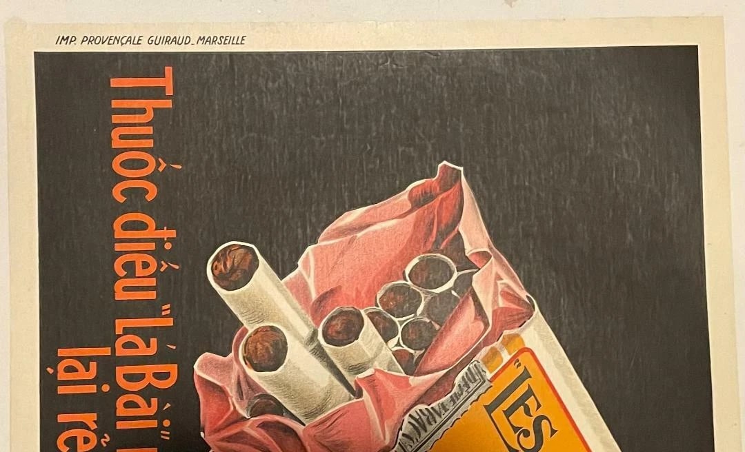 Original Vintage "La Bai" Vietnamese Cigarette Poster Linen Backed - 5