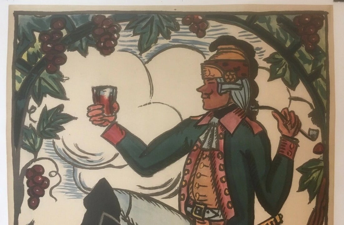 Original Vintage c.1920 Vins de Borugogne French Wine Poster Linen Backed - 3