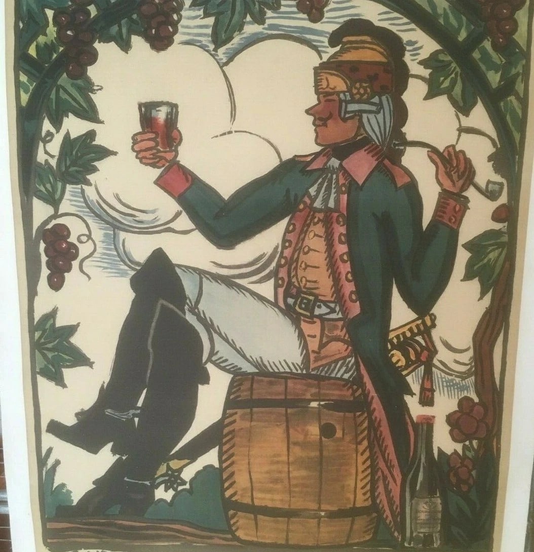 Original Vintage c.1920 Vins de Borugogne French Wine Poster Linen Backed - 4