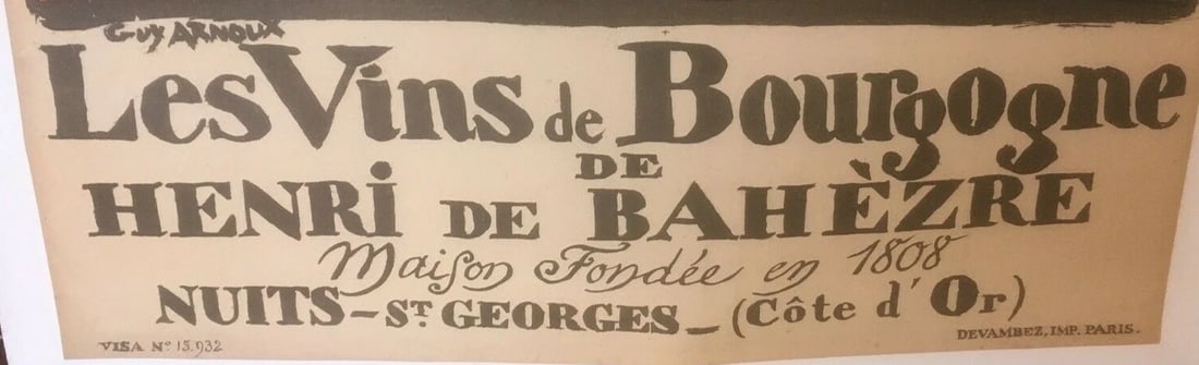 Original Vintage c.1920 Vins de Borugogne French Wine Poster Linen Backed - 5