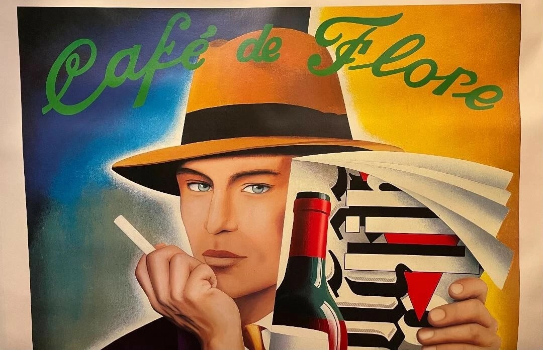 Original Pen Signed Vintage Razzia "Cafe de Flore" Poster Linen Backed - 3