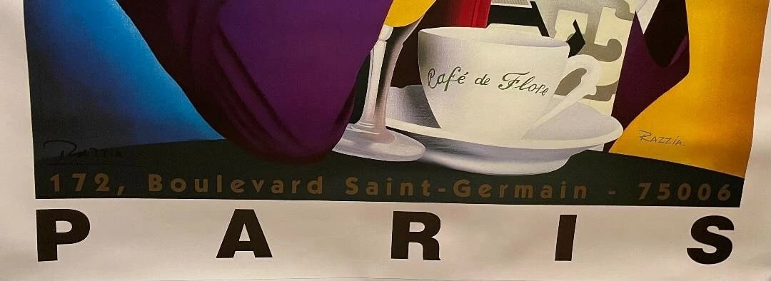 Original Pen Signed Vintage Razzia "Cafe de Flore" Poster Linen Backed - 4