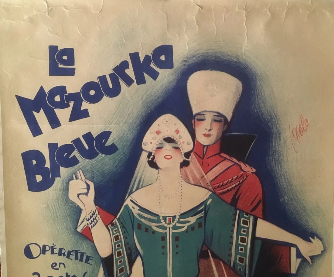 Original Vintage Dola Mazourka Blue Opera Poster Linen Backed - 2