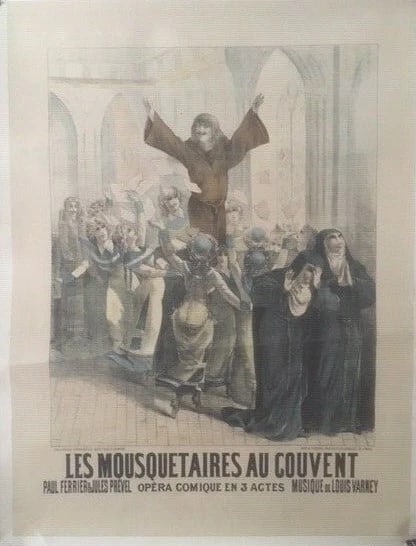 Original Vintage 1906 Les Mousquetaires French Comic Opera Poster Linen Backed - 2