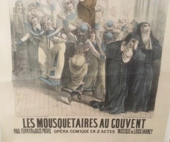 Original Vintage 1906 Les Mousquetaires French Comic Opera Poster Linen Backed - 4