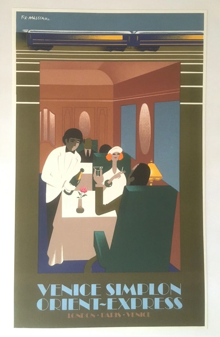 Original Vintage Fix Masseau Orient Express Dining Car Poster Linen Backed (1 of 3)