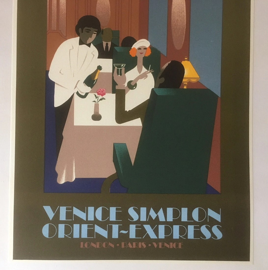 Original Vintage Fix Masseau Orient Express Dining Car Poster Linen Backed - 3