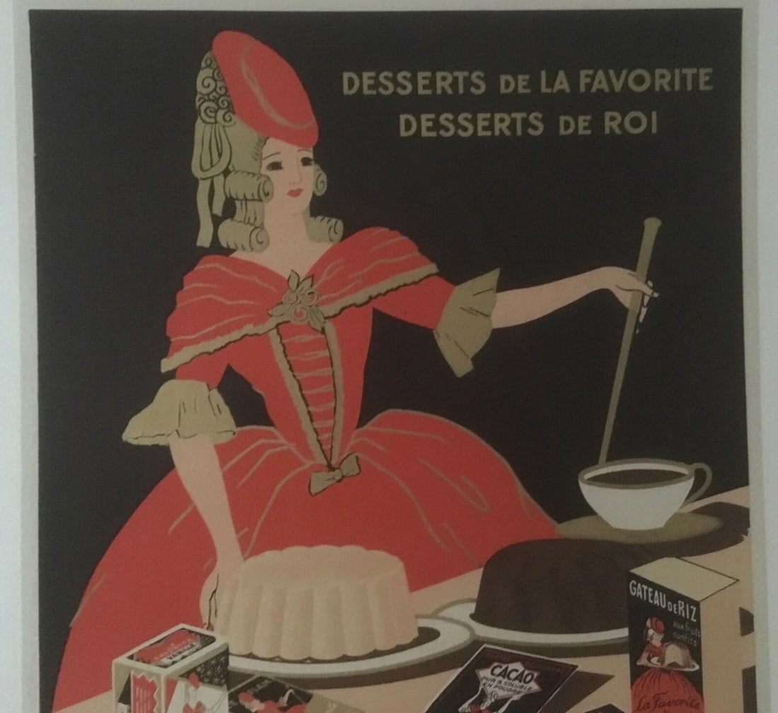 Original Vintage c.1930 La Favorite Dessert Poster Linen Backed - 2