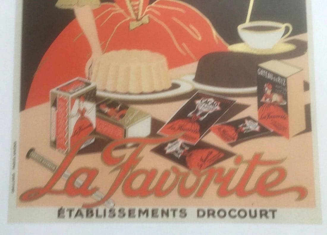 Original Vintage c.1930 La Favorite Dessert Poster Linen Backed - 4