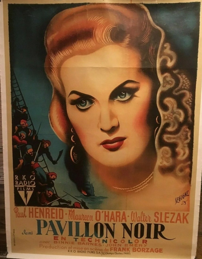 Original Vintage Maureen O'Hara Pavillion Noir French Movie Poster Linen Backed: Title: Original Vintage Maureen O'Hara Pavillion Noir French Movie Poster Linen Backed Description: Maureen O'Hara and Walter Slezak star in this American movie dubbed in French. The poster is linen
