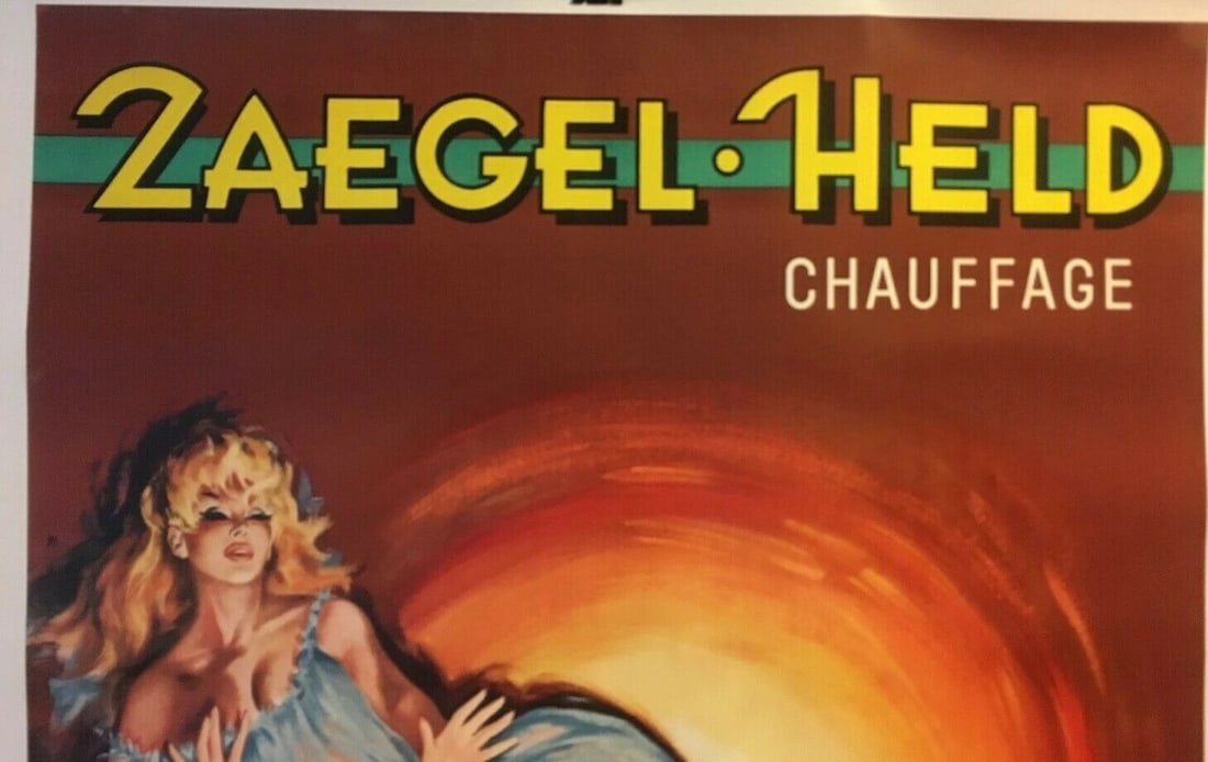 Original Vintage Zaegel Held Heater Poster Linen Backed - 3