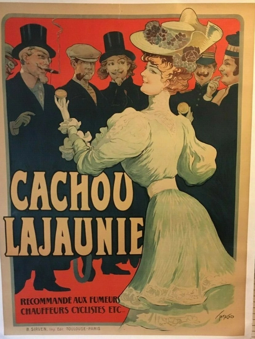 Original Vintage c.1900 Cachou Lajounie Tomagno Poster Linen Backed (1 of 8)