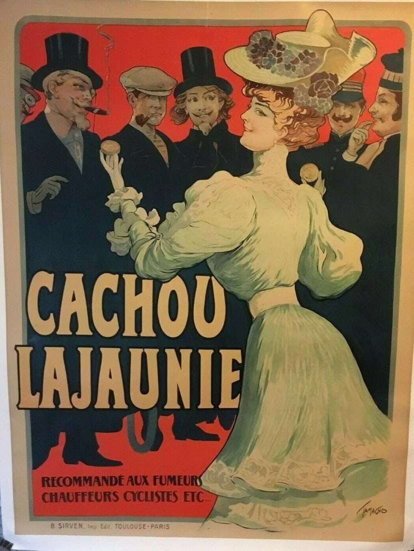 Original Vintage c.1900 Cachou Lajounie Tomagno Poster Linen Backed - 2