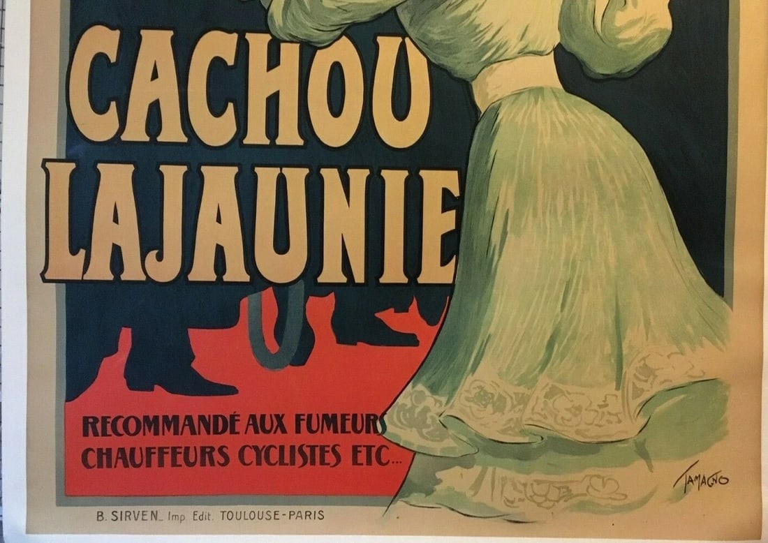 Original Vintage c.1900 Cachou Lajounie Tomagno Poster Linen Backed - 7