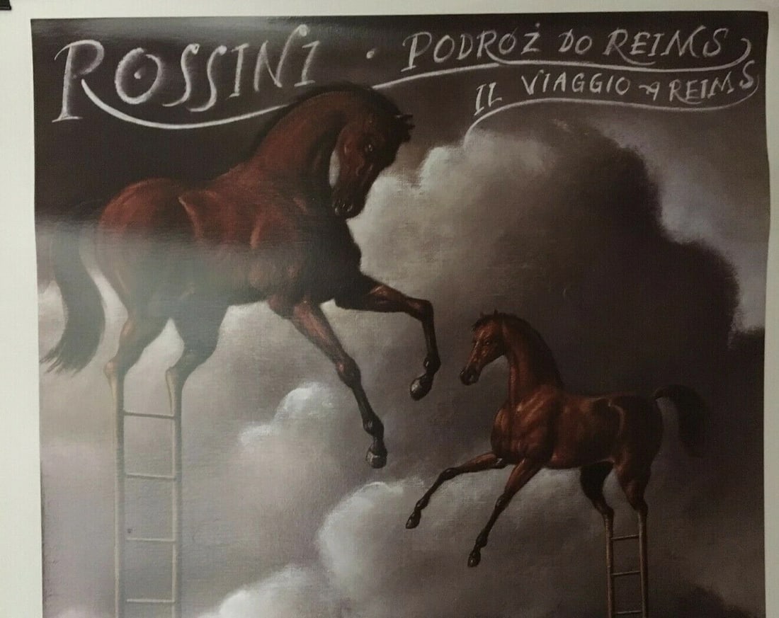 Original Vintage "Il Viaggio a Reims" Opera Polish Poster Linen Backed - 3