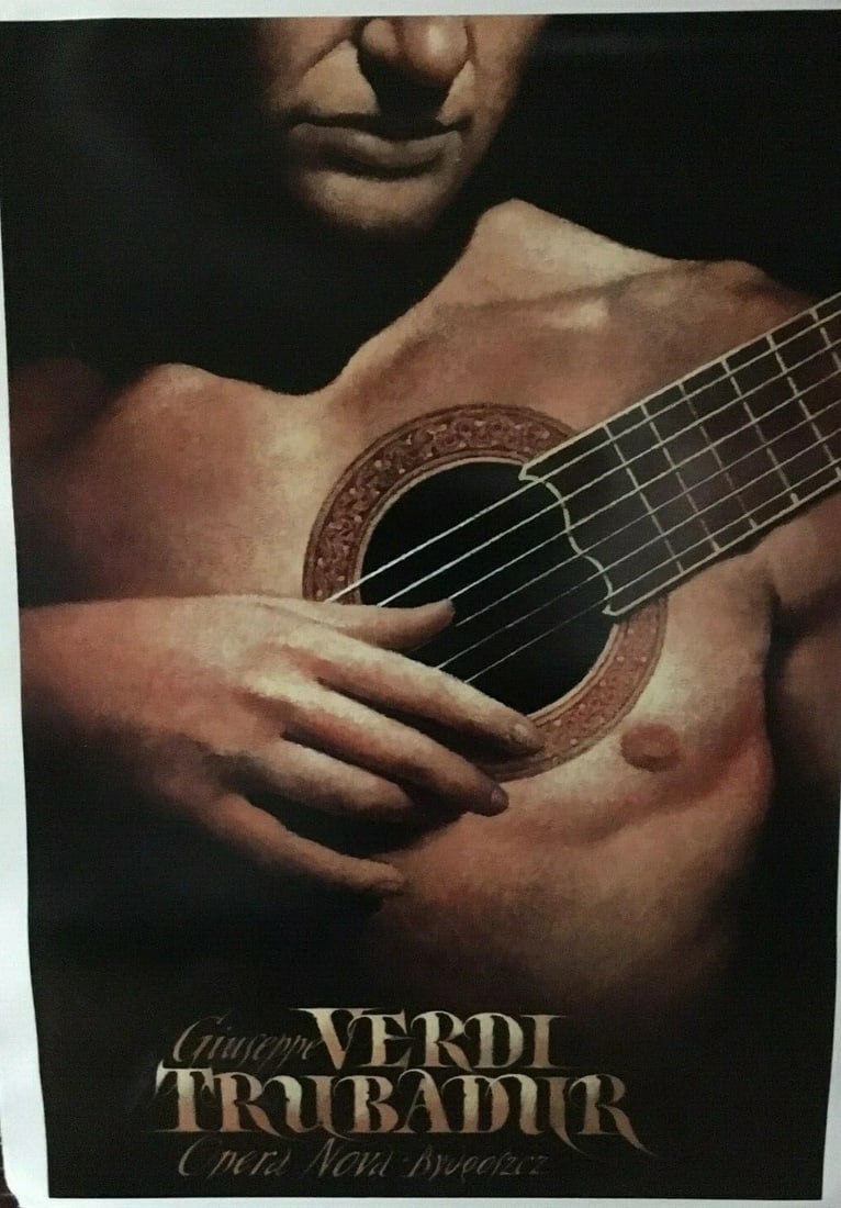 Original Vintage "The Troubador" Opera Polish Poster Linen Backed - 2