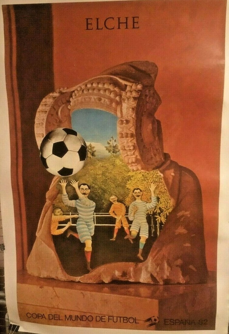 Original Vintage 1982 World Cup Soccer Poster Linen Backed: Title: Original Vintage 1982 World Cup Soccer Poster Linen Backed Description: Elche is one of the venues used for the 1982 Copa del Mundo de Futbol (World Cup of Football) in Spain. The poster is