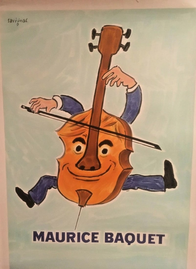 Original Vintage c.1970 Maurice Baquet Cellist Poster Linen Backed (1 of 4)