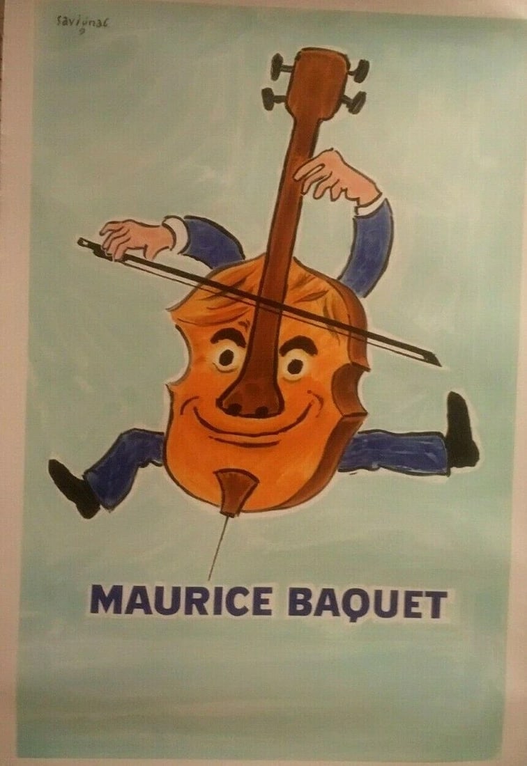 Original Vintage c.1970 Maurice Baquet Cellist Poster Linen Backed - 2