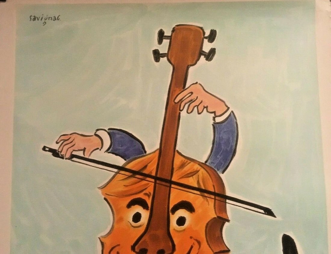 Original Vintage c.1970 Maurice Baquet Cellist Poster Linen Backed - 3