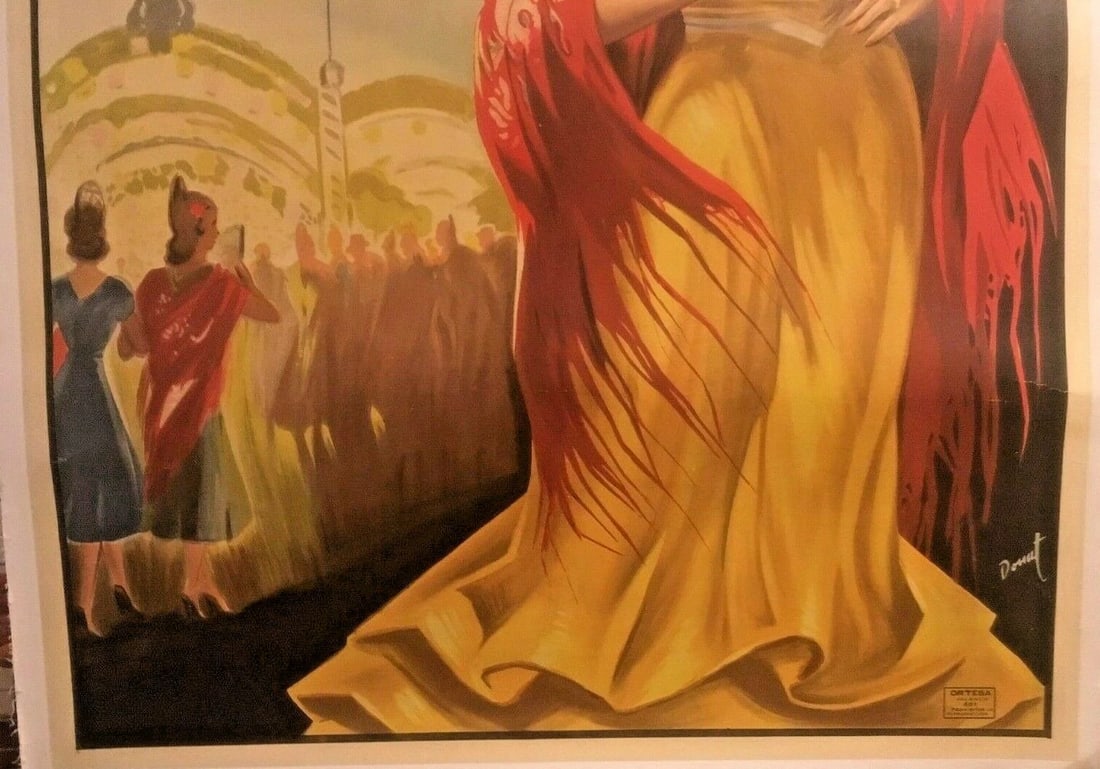 Original Vintage c.1940 "Spanish Woman With Fan" Poster Linen Backed - 4