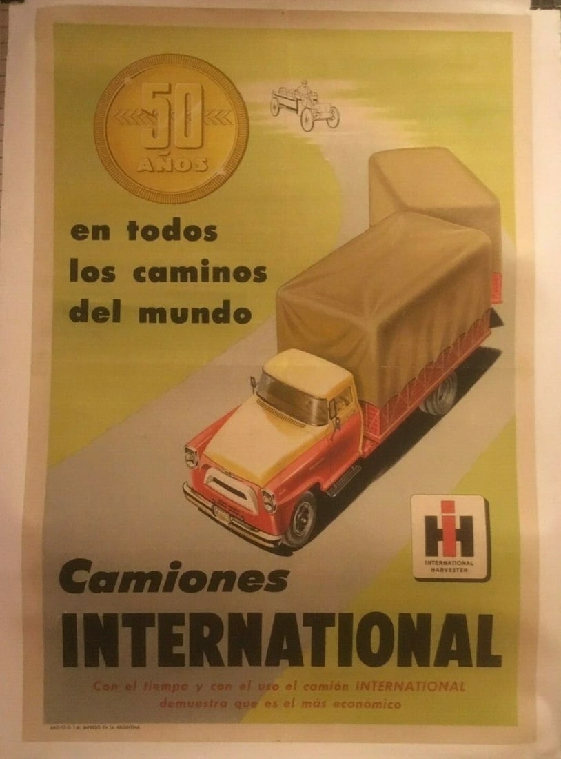 Original Vintage Argentine International Harvester Truck Poster Linen Backed - 2