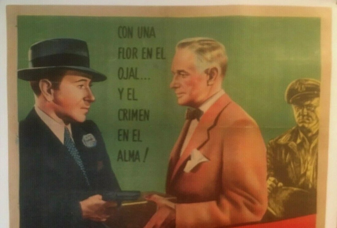 Original Vintage c.1940 "Johnny Allegro" Spanish Movie Poster Linen Backed - 3