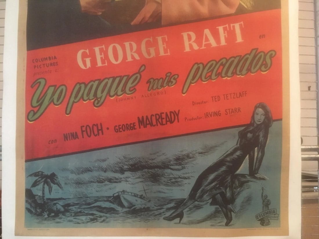 Original Vintage c.1940 "Johnny Allegro" Spanish Movie Poster Linen Backed - 5