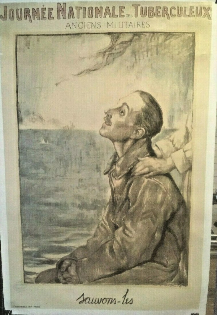 Original Vintage French National Tuberculosis Day Poster Linen Backed - 2