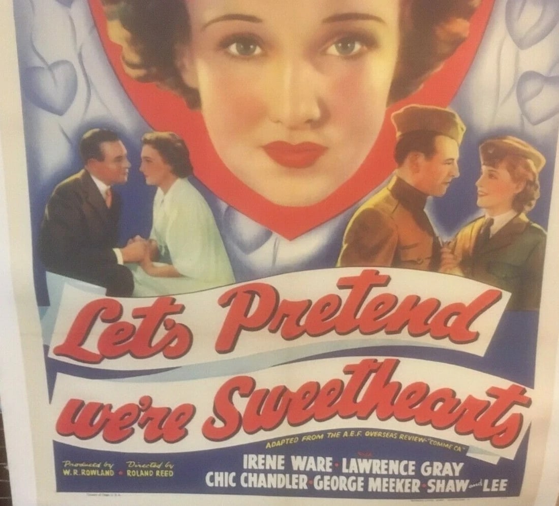 Original Vintage "Let's Pretend" We're Sweethearts" Movie Poster Linen Backed - 4