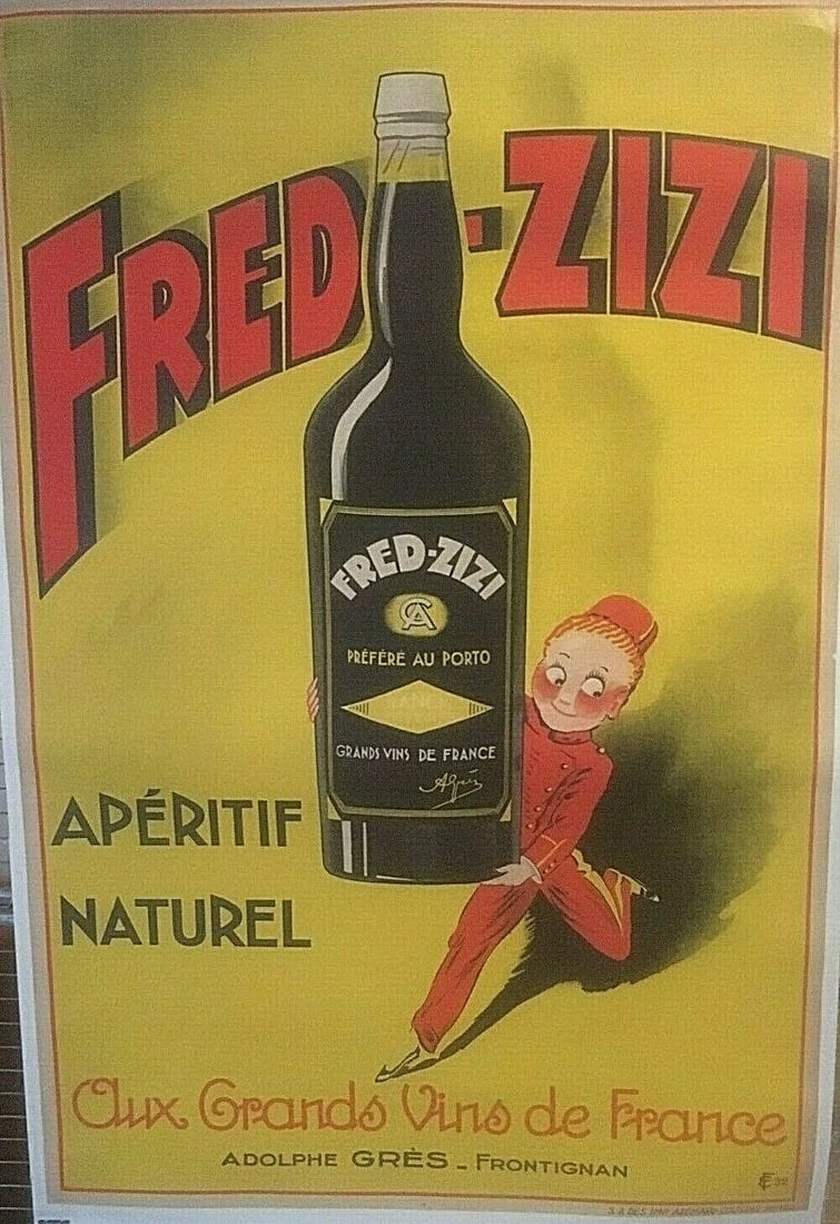 Original Vintage 1932 "Fred Zizi" French Wine Poster Linen Backed (1 of 5)