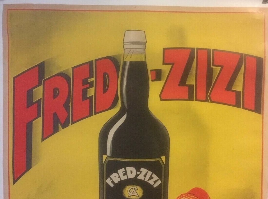 Original Vintage 1932 "Fred Zizi" French Wine Poster Linen Backed - 2