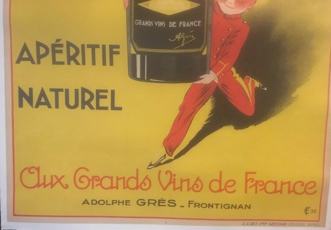 Original Vintage 1932 "Fred Zizi" French Wine Poster Linen Backed - 4