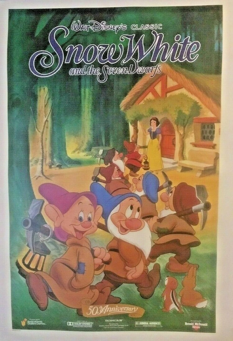 Original Vintage 1987 Snow White and the Seven Dwarfs Movie Poster Linen Backed (1 of 5)