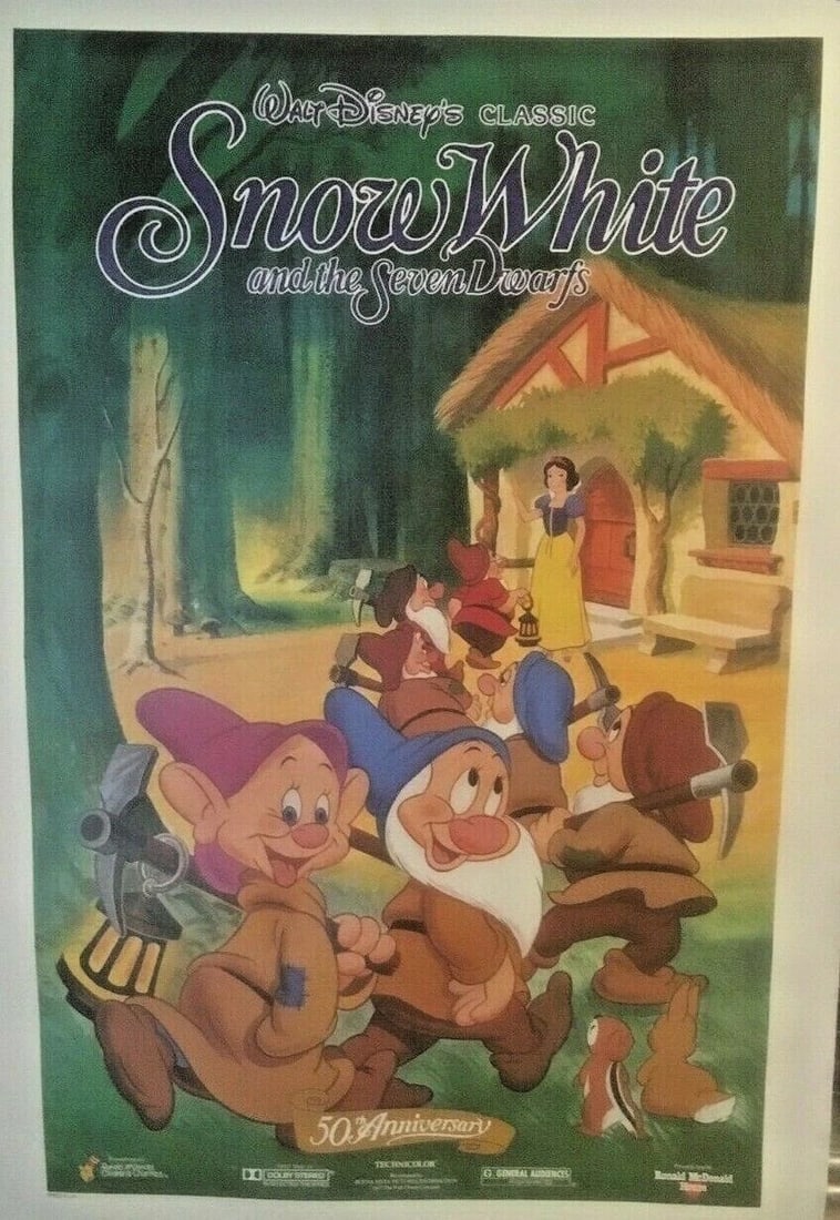 Original Vintage 1987 Snow White and the Seven Dwarfs Movie Poster Linen Backed - 2