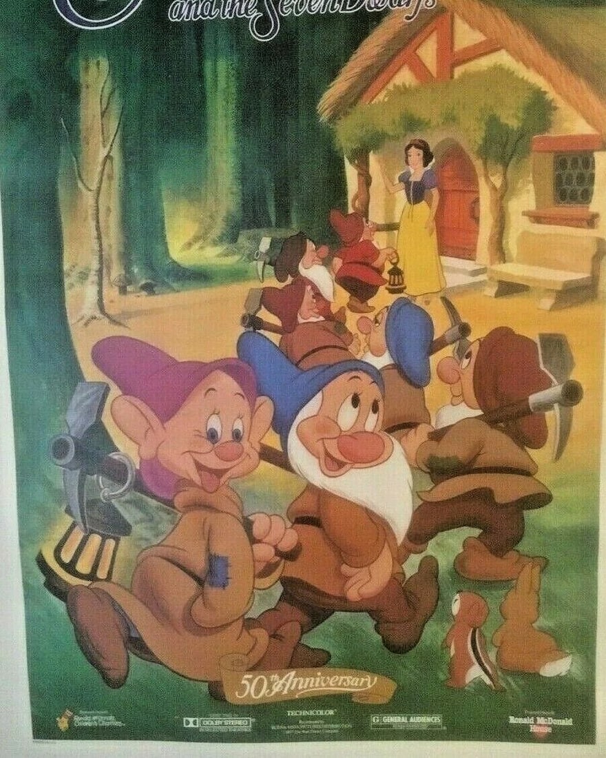 Original Vintage 1987 Snow White and the Seven Dwarfs Movie Poster Linen Backed - 5