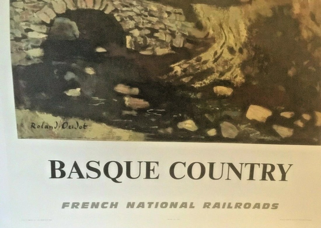 Original Vintage 1968 Basque Country French Railway Poster Linen Backed - 4