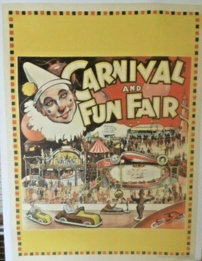 Original Vintage c.1930 Carnival and Fun Fair Poster Linen Backed (1 of 5)