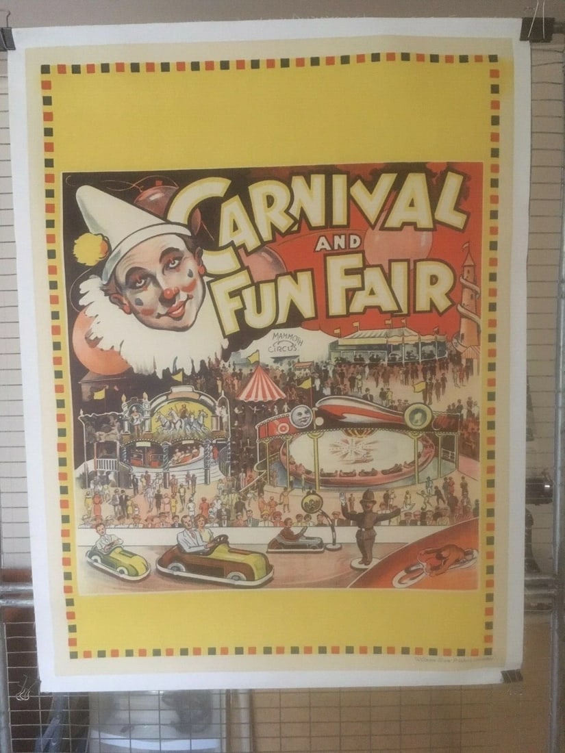Original Vintage c.1930 Carnival and Fun Fair Poster Linen Backed - 2